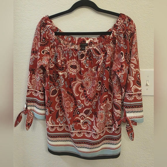Ann Taylor Factory Tops - Ann Taylor - Paisley - Off The Shoulder - Tie Cuff- 3/4 Sleeve Top Size XL